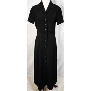 Vintage Whimsigoth Black Button Front Dress Midi A Line 90s Y2K Goth